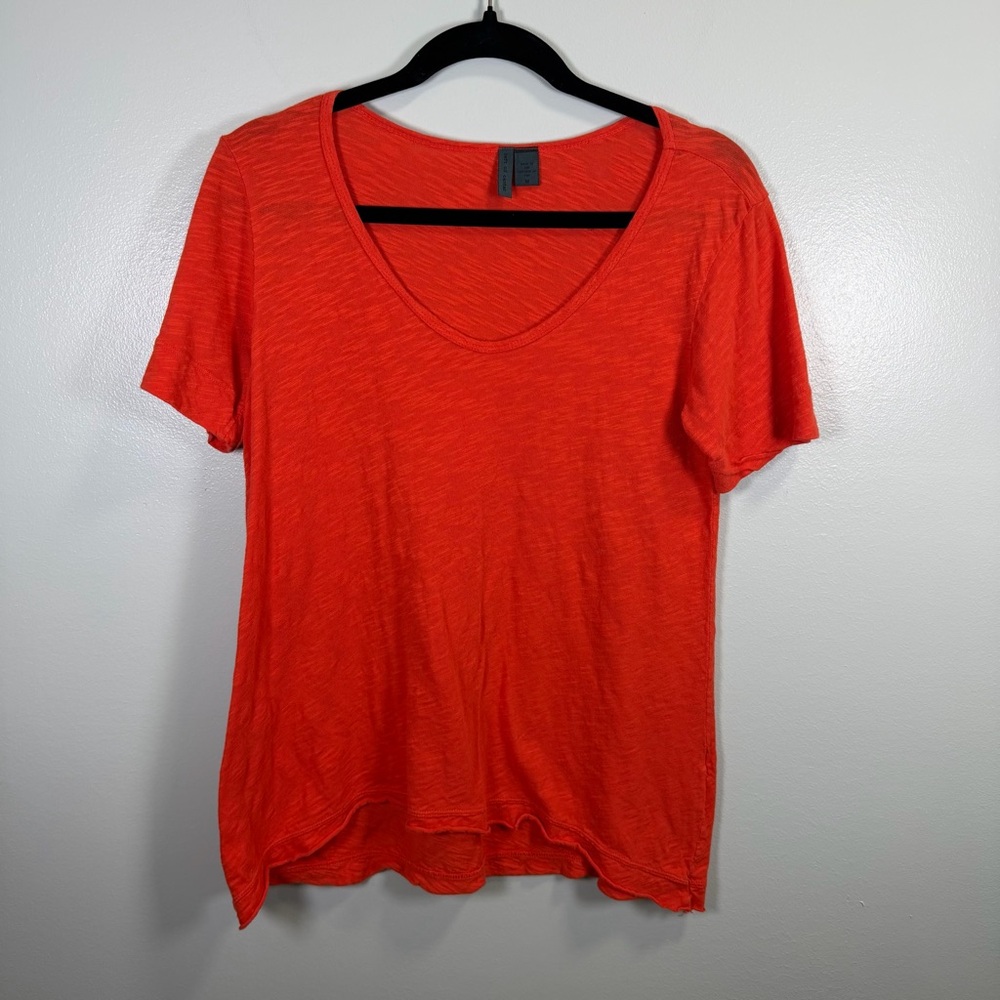 Left of Center Orange Slub Knit V-Neck Short Sleeve Tee Made in USA Size M